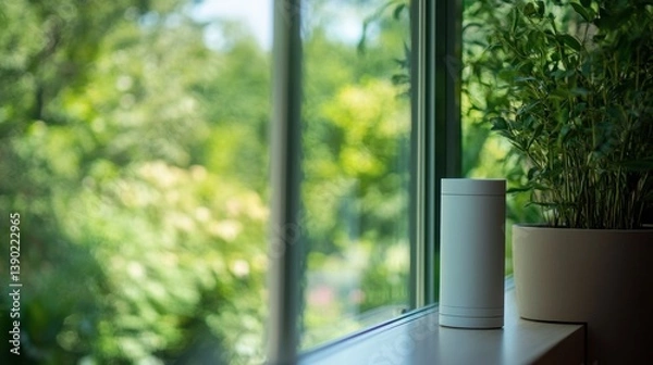 Fototapeta Voice-controlled assistant device managing home safety protocols