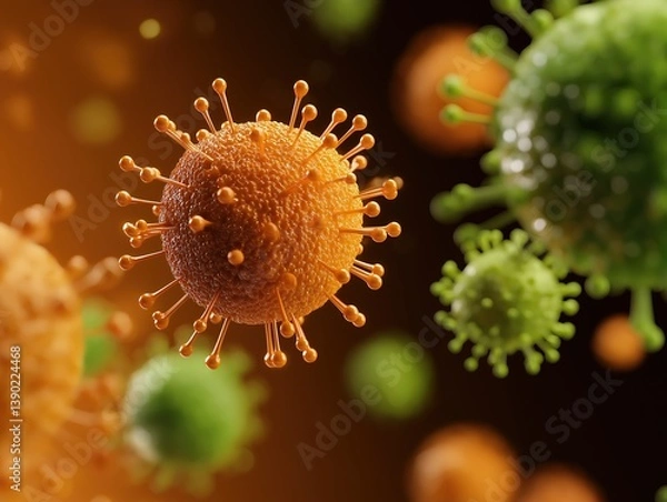 Fototapeta Virus-themed background with copy space, 3D render in high definition