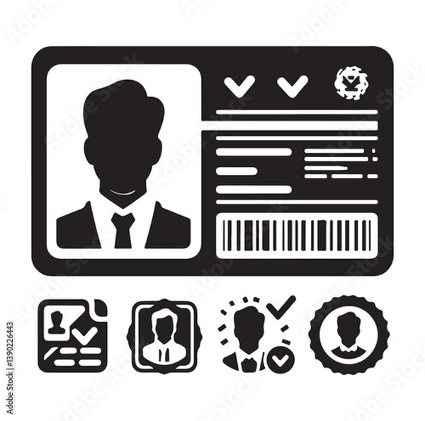 Fototapeta Minimal Vip profile verification ID card icon outlined vector collection.