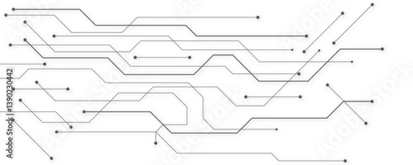 Fototapeta Abstract modern technology futuristic circuit board background. Electronic motherboard with a network of black lines and dots on a white and transparent background.
