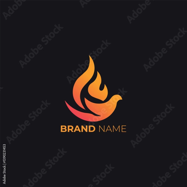 Fototapeta Abstract fiery phoenix bird with dynamic, fiery wings against a dark backdrop logo design