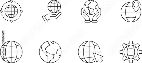 Fototapeta World globe line icon. Earth global country map sign. Travel internet globe collection.