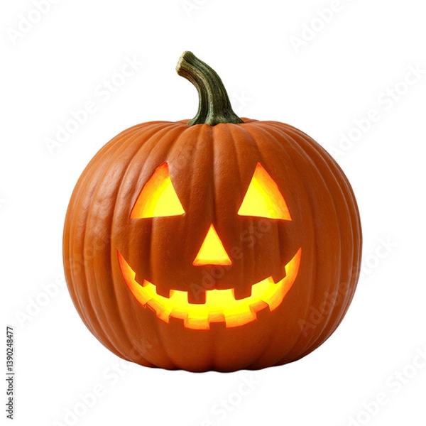 Obraz Glowing Carved Halloween Pumpkin Face Isolated on White Background High Quality Isolated Photo