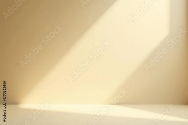 Fototapeta Neutral beige studio background with soft rays illuminating the scene, creating a warm and inviting atmosphere Perfect for product photography or portrait sessions,  warm light,  product photography