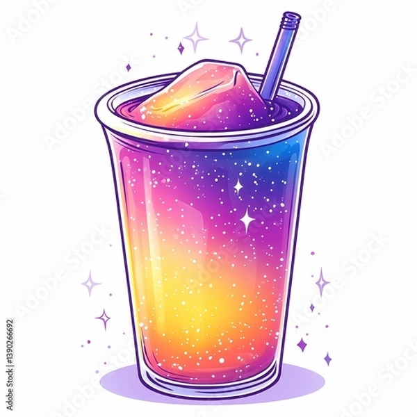 Obraz Vibrant Cosmic Smoothie: Colorful Galaxy Beverage with Sparkling Ice in Artistic Cocktail Glass