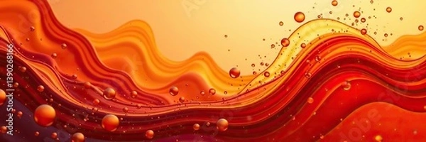 Fototapeta Orange and red swirls mixing together in an abstract background created from water and oil,  artistic,  pattern
