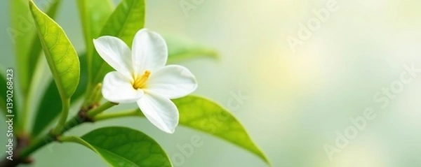 Fototapeta Orange blossom branch with white flowers and leaves isolated on background for a neroli citrus bloom concept,  natural,  spring