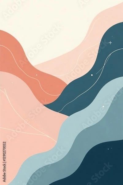 Fototapeta Organic flowing shapes, freehand lines in pastel colors, minimalist Scandinavian design,  lines,  Scandinavian