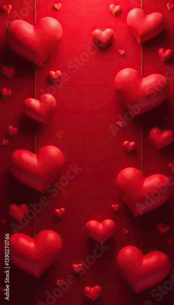 Fototapeta Red hearts background design with a romantic and passionate theme,  pattern,  festive