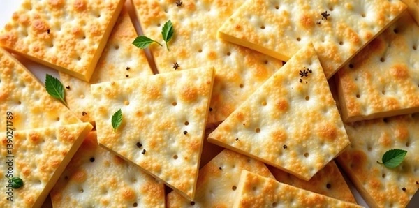 Fototapeta Overhead photo of matzah for Jewish Passover holidays, seamless design with copy space, selective soft focus,  kosher,  Jewish