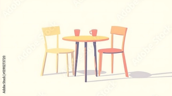 Fototapeta Two chairs and a table with mugs.