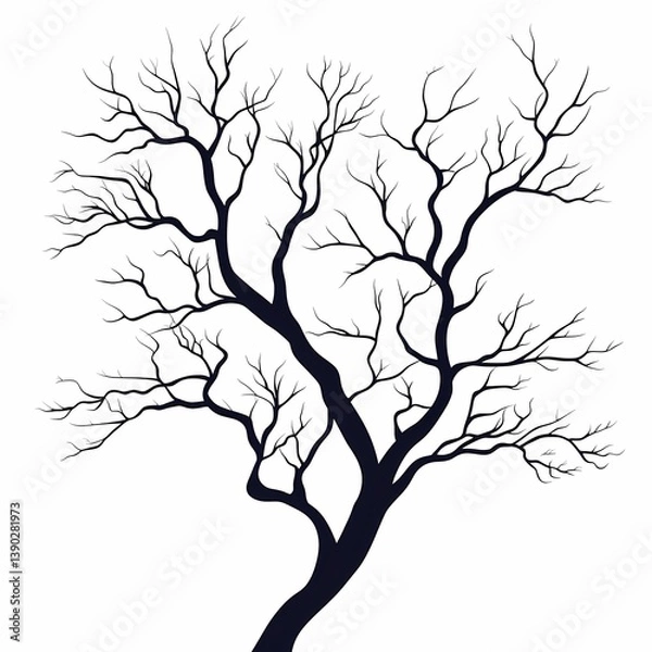 Fototapeta Black Tree Silhouette Illustration: Decorative Minimalist Nature Design Vector