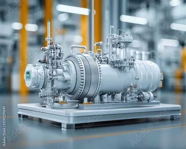 Fototapeta Massive natural gas compressor with hydrocarbon processing, sterile and modern setting