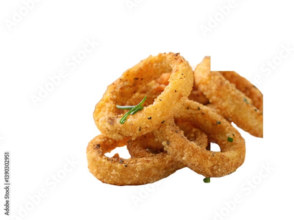 Obraz Hand-Breaded Crunchy Onion Rings with Fresh Chive Garnish