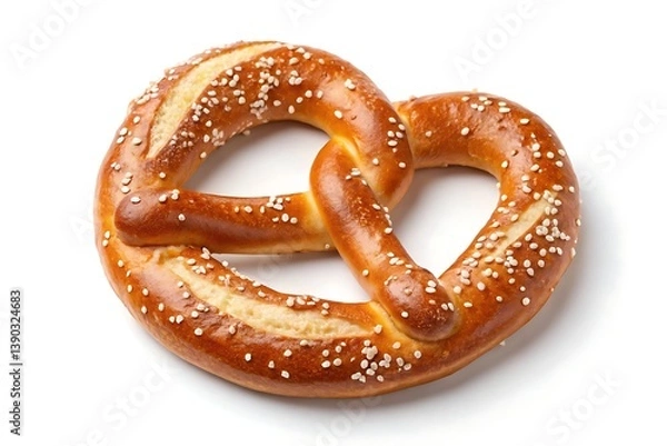 Fototapeta Fresh pretzel with sesame seeds isolated on white background