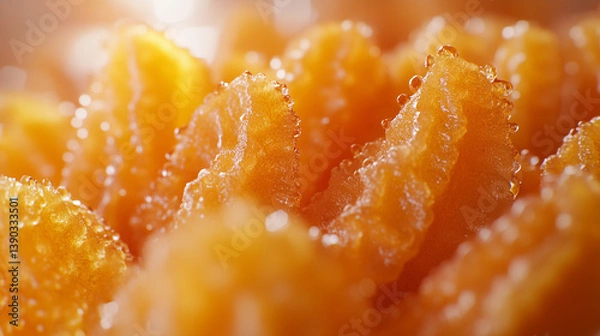 Fototapeta Macro Shot of Candied Orange Peel Cubes with Sparkling Sugar Crystals Details