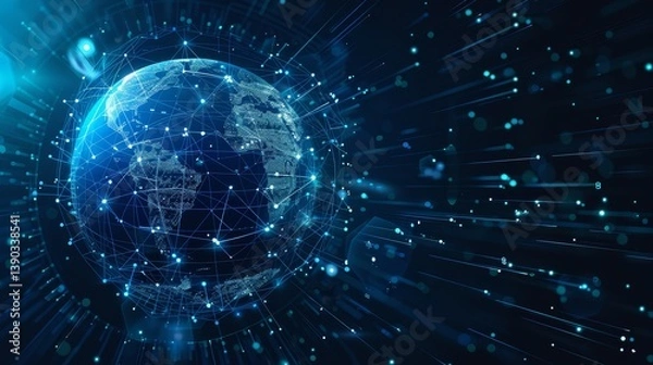 Obraz Global Network Connection - globe with glowing network connections, representing global communication and data flow