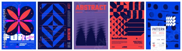 Obraz Set modernism art colorful trendy posters, artwork in minimalism and brutalism style, abstract geometric A4 rave postmodern composition, vector simple shapes print graphic in Y2K aesthetics, set 28