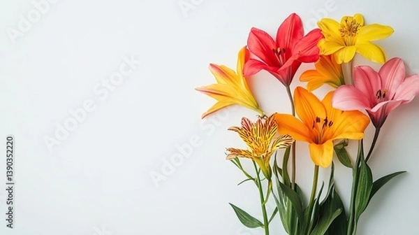 Obraz Bright and Colorful Flowers Arrangement on Light Background