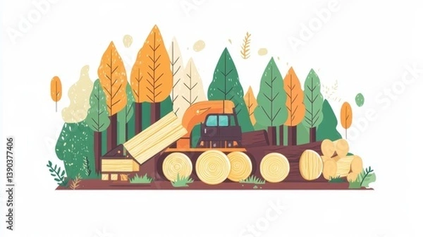 Obraz Modern Logging Equipment in a Forest Setting