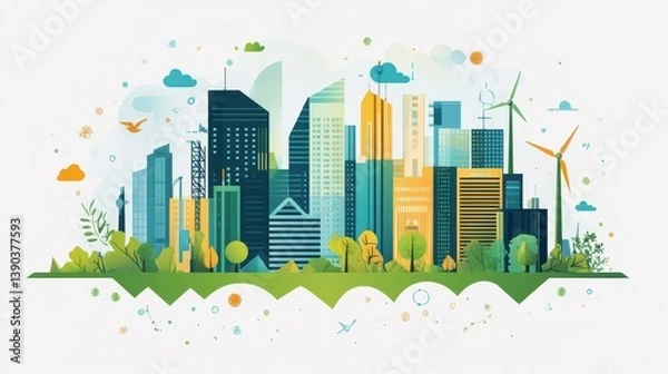 Obraz Modern Cityscape with Green Elements and Renewable Energy