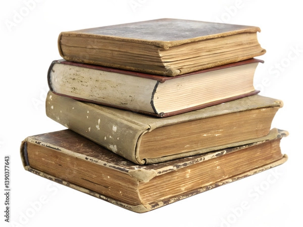 Fototapeta Stack of Vintage Hardcover Books, Isolated on Transparent Background