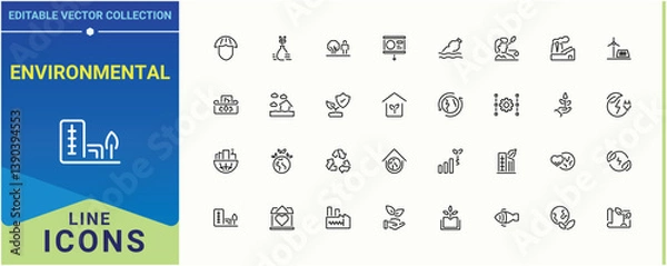 Fototapeta Environmental line icon set. Contain linear symbols nature, eco, earth, green, ecology and more. Environment linear icon collection. Modern vector UI icons. Pixel perfect.