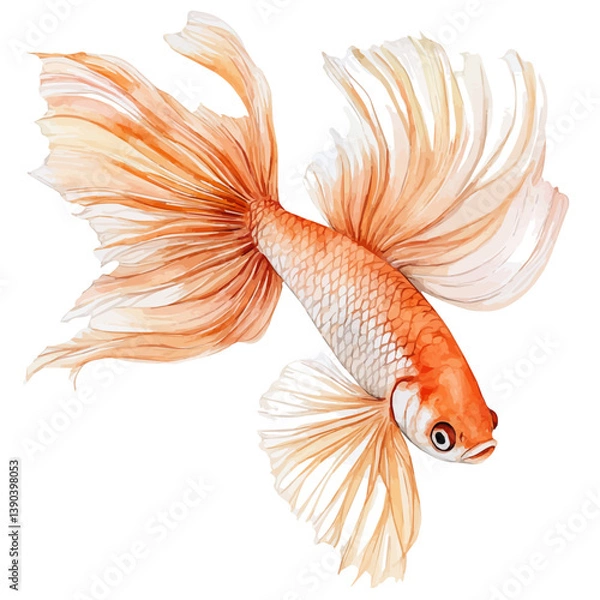 Obraz A watercolor painting of a Betta fish, isolated on a white background. Betta fish vector

