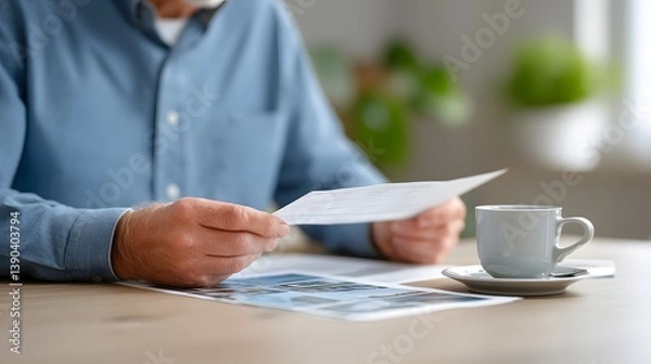 Obraz Thoughtful Reflection: A senior individual, immersed in quiet contemplation, pores over delicate documents. Adjacent.
