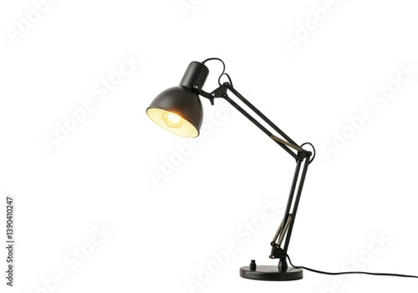 Fototapeta A floating desk lamp with an adjustable arm, on a solid white background