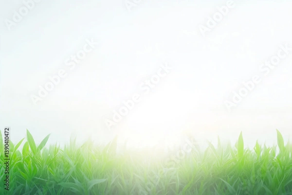 Fototapeta A clean bright background with the glare of sunlight providing copy space with fresh grass on the bottom.