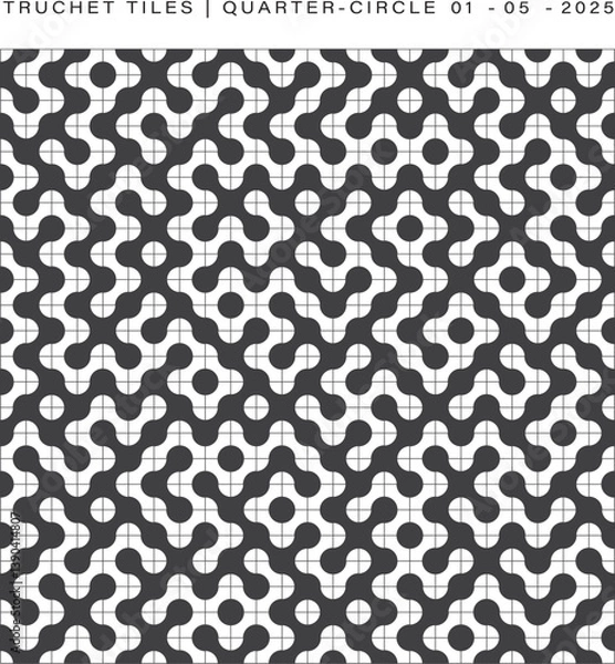 Obraz Truchet Tile Quarter-Circle Pattern in black and White