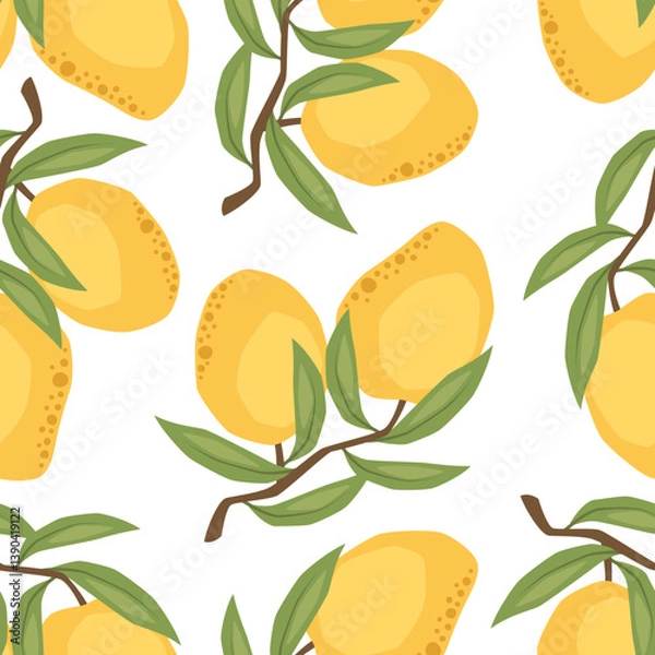 Fototapeta Vector seamless pattern with mango on white background