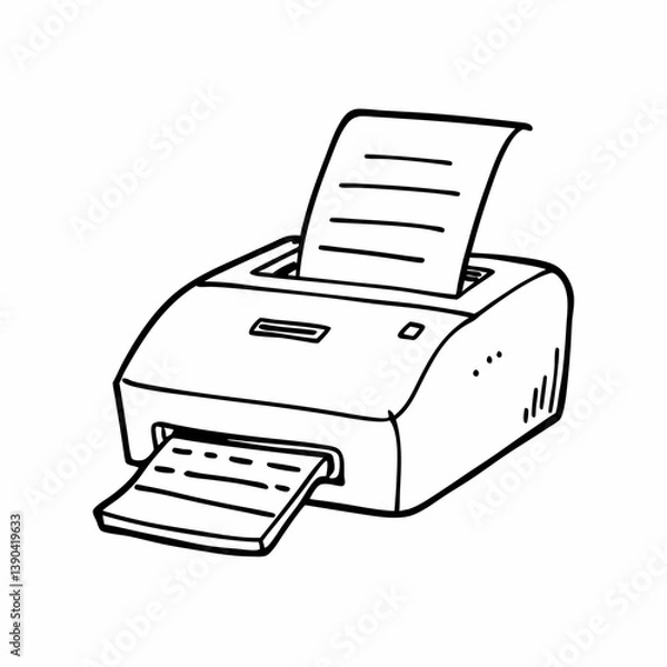 Obraz Hand Drawn  Illustration of a Desktop Printer with Paper Sheet