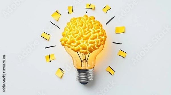 Fototapeta A creative light bulb design featuring a brain symbolizing innovative ideas and thinking.