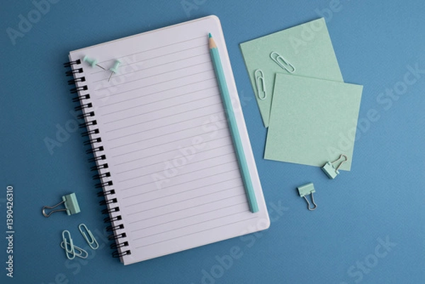 Obraz Colored stationery, notebook and sticky notes on the table. Business concept. Space for text