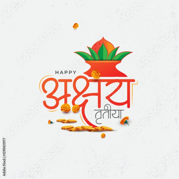 Obraz Happy Akshaya Tritiya Festival Hindi Greeting Background Design Template Vector Illustration
