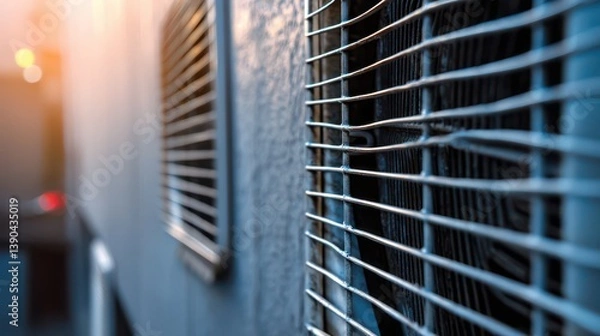 Fototapeta Close-up of air conditioner grills on a wall, a cool summer background