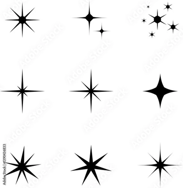 Fototapeta Star icons. Twinkling stars set. Sparkles, shining burst symbols isolated