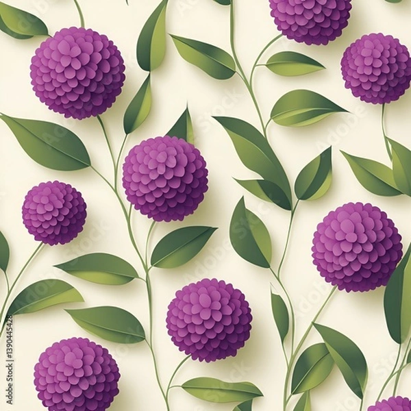 Fototapeta Seamless Pattern of Purple Allium Flowers