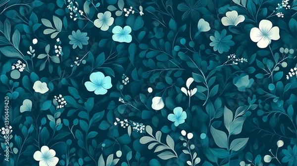 Obraz Teal floral seamless pattern.