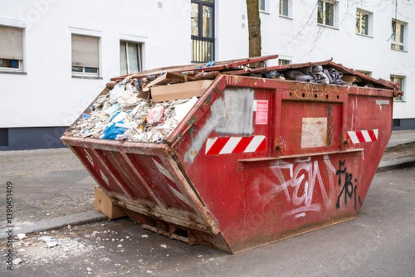 Obraz Roter Baustellen-Container, Sanierung, Entrümpelung, Müllentsorgung