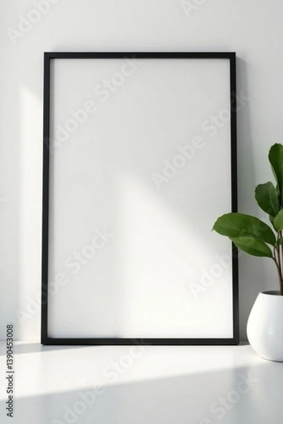 Fototapeta Sleek black frame against pure white wall Perfect for mockups , design element, display
