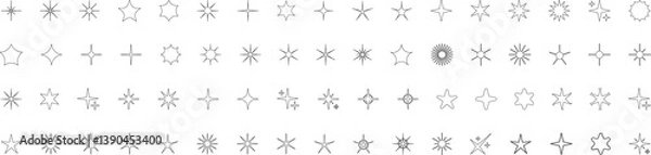 Fototapeta Minimalist silhouette stars icon set, twinkle shining star shape symbols, icons, elements. Modern geometric sparkle black silhouettes sign
