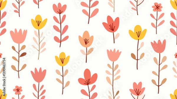 Fototapeta Seamless pattern with color flowers, Seamless floral background