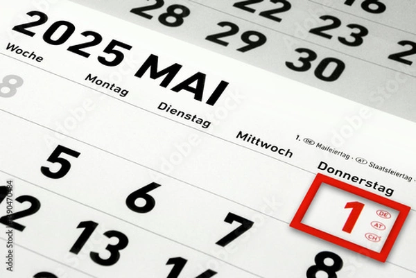 Obraz Deutscher Kalender 1. Mai  2025 Tag der Arbeit  Maifeiertag