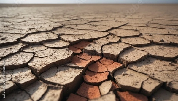 Fototapeta Texture of the arid soil featuring clay and sand, viewed closely.