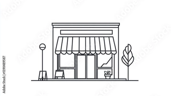 Fototapeta Simple storefront illustration, urban setting, business, shop facade
