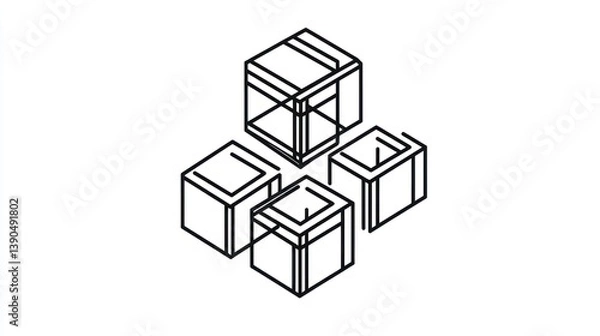 Fototapeta Abstract geometric shapes, cubes in 3D composition, potentially for technology or engineering background