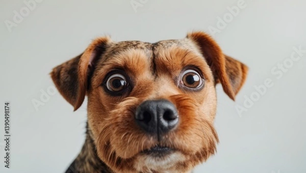 Fototapeta Staffordshire terrier dog mix head with large nose appearing humorous in wide angle.